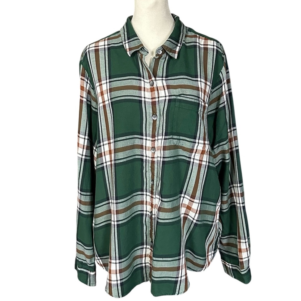 Eddie Bauer Cotton Blend Plaid Lightweight Button Down Shirt Size XL